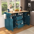 thumbnail image 2 of Newest 55.7'' Kitchen Island with 2 Drop Leaf for 4-6 Seating, Rolling Kitchen Cart on 5 Wheels with Power Outlet, Folding Dining Table with Spice & Towel Rack, 3 Drawers, for Kitchen,Green, 2 of 9