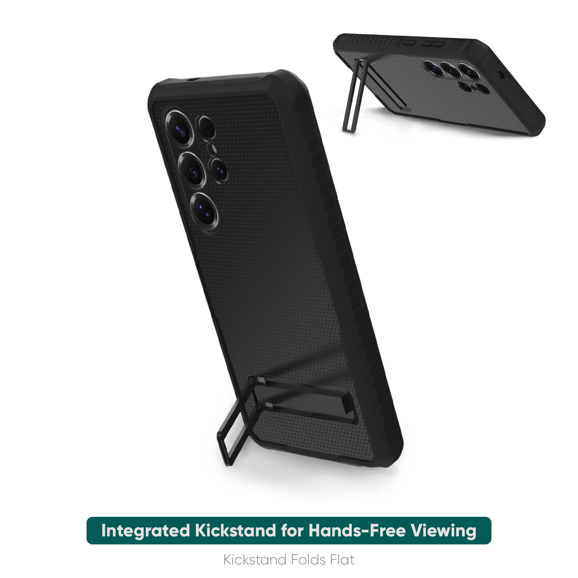 onn. Samsung Galaxy S25 Ultra Rugged Phone Case with Built-in Kickstand & Smartport Protection, Clear/Black