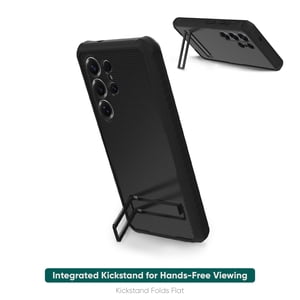 onn. Samsung Galaxy S25 Ultra Rugged Phone Case with Built-in Kickstand & Smartport Protection, Clear/Black
