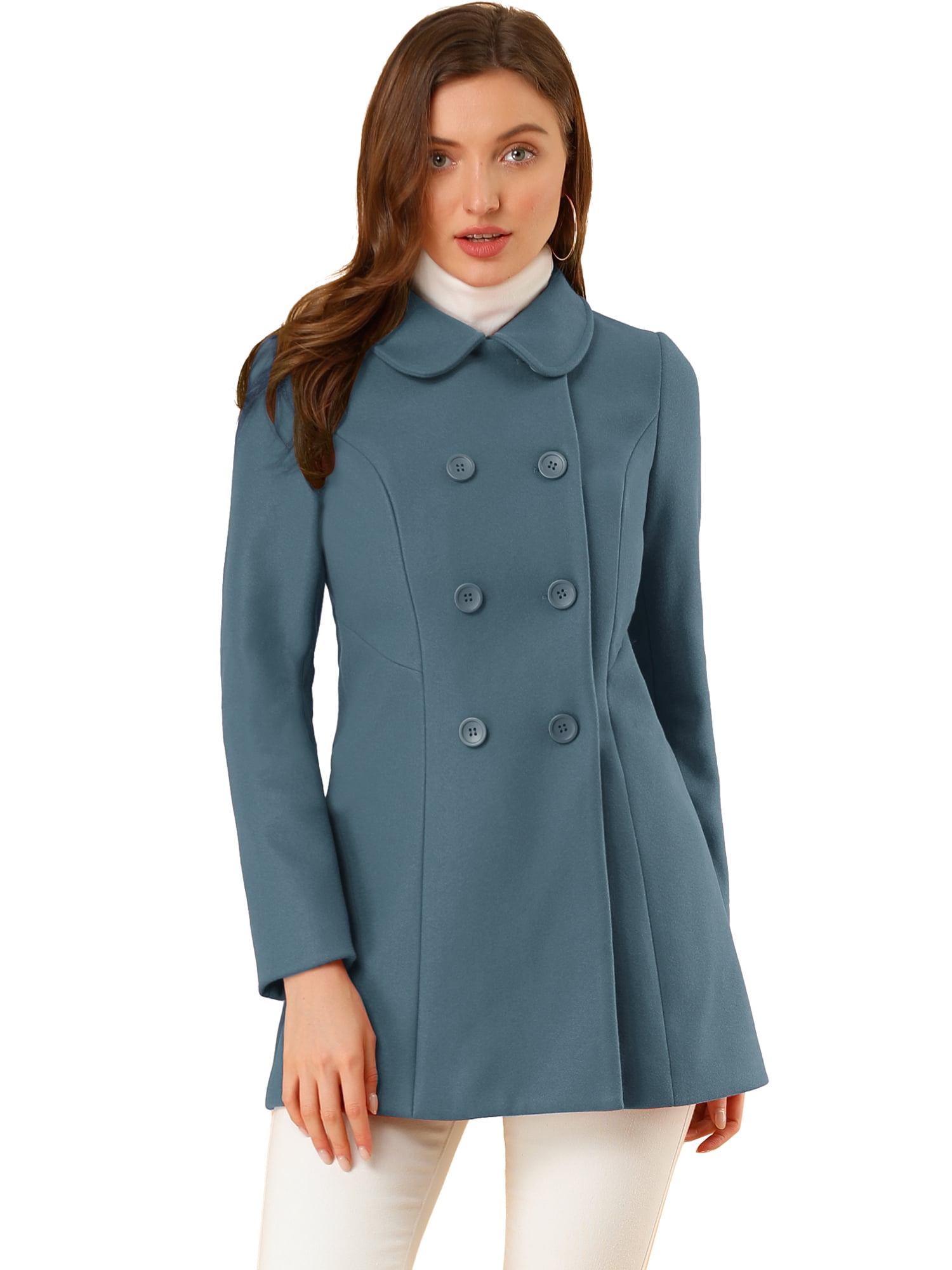 INSPIRE CHIC Manteau Mi-Long à Double Boutonnage pour Femme à Col Rabattu