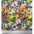 thumbnail image 1 of Soimoi Grey Poly Georgette Fabric Leaves, & Lily Floral Print Sewing Fabric Yard 42 Inch Wide, 1 of 3