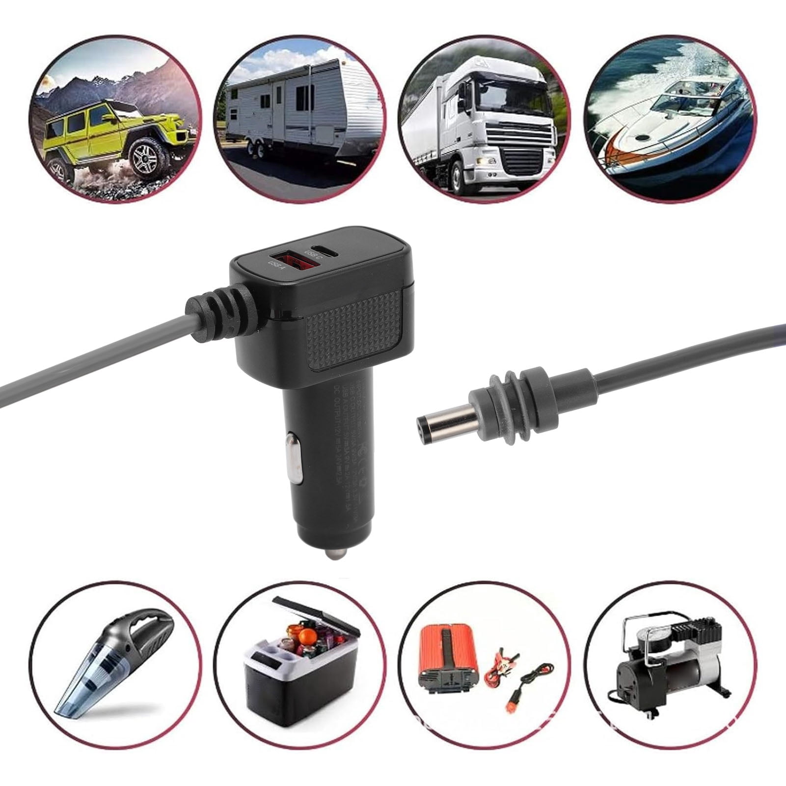 Car Satellite Power Cable, Satellite Car Charger Adapter Dual Fast Charging Ports with Digital Display for Phone
