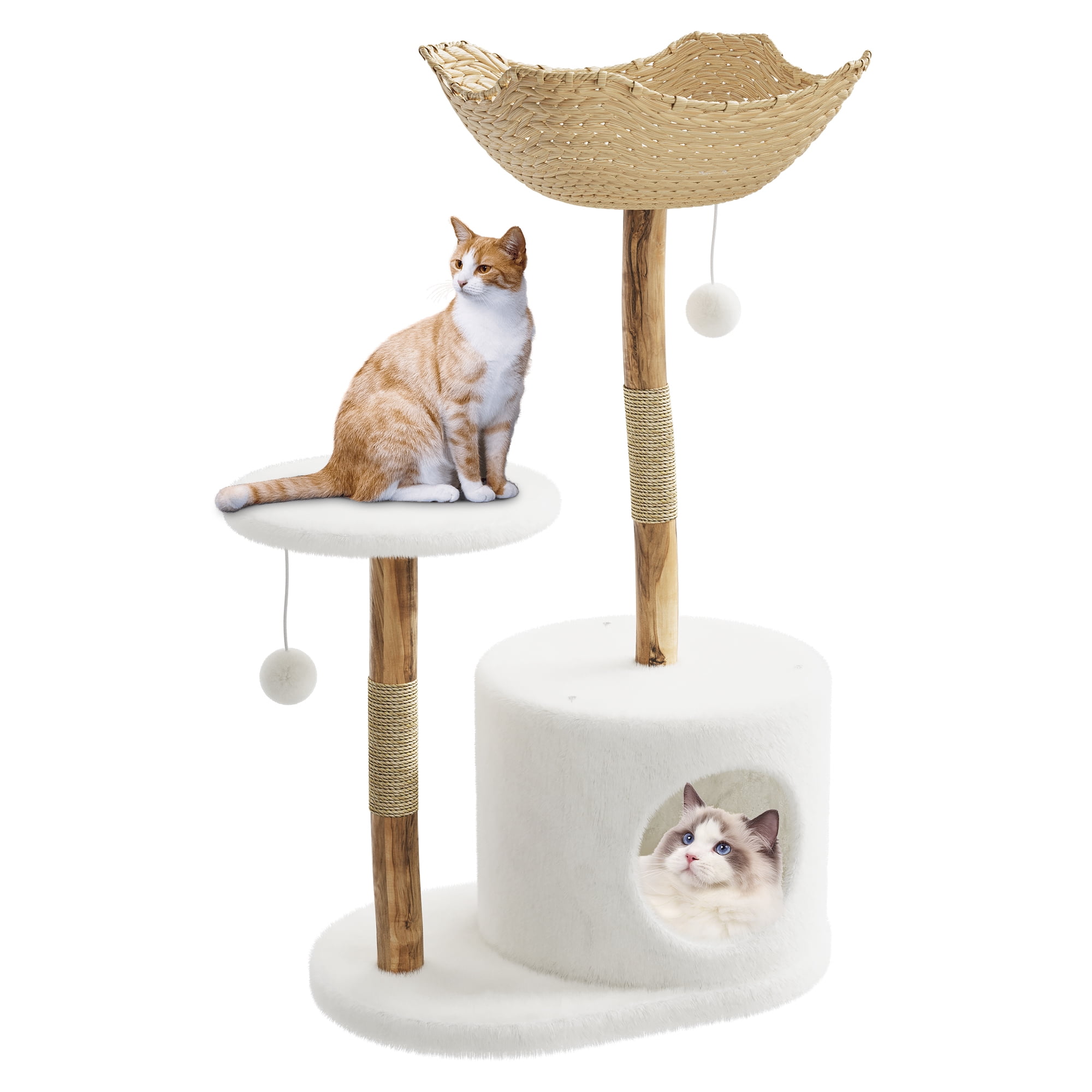 Luxury Cat Tree Tower – 41"/46" Wooden Condo for Large Cats (Natural Wood, Jute Scratching Posts)