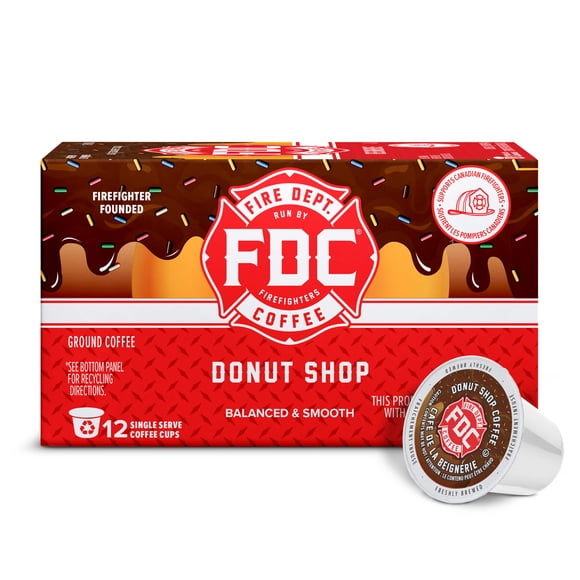 Fire Department Coffee Donut Shop Coffee, Medium Roast, Premium K-Cup Coffee Pods, Medium Roast, 12 Pack