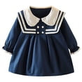 thumbnail image 1 of Besolor Baby Girls Dress Fall Long Sleeve Collared Cotton Dress Toddler Button Front Color Block Uniform Dress, 1 of 6