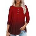 thumbnail image 1 of Pisexur Womens Plus Size Sweatshirt Gradients 3/4 Length Sleeve Tops Fall V-Neck Blouses Spring Ruffle Sleeve Tunic T-Shirts Dressy Casual, 1 of 4