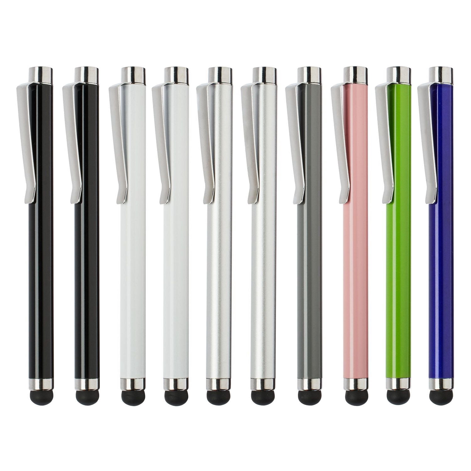 Onn. 10 Pack Anti-Scratch Rubber Tipped Stylus Pen Set, Multicolor, Ergonomic Design