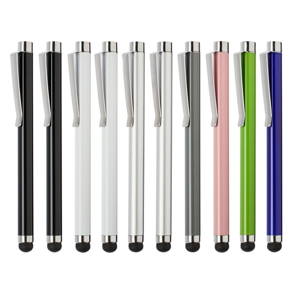 Onn. 10 Pack Anti-Scratch Rubber Tipped Stylus Pen Set, Multicolor, Ergonomic Design