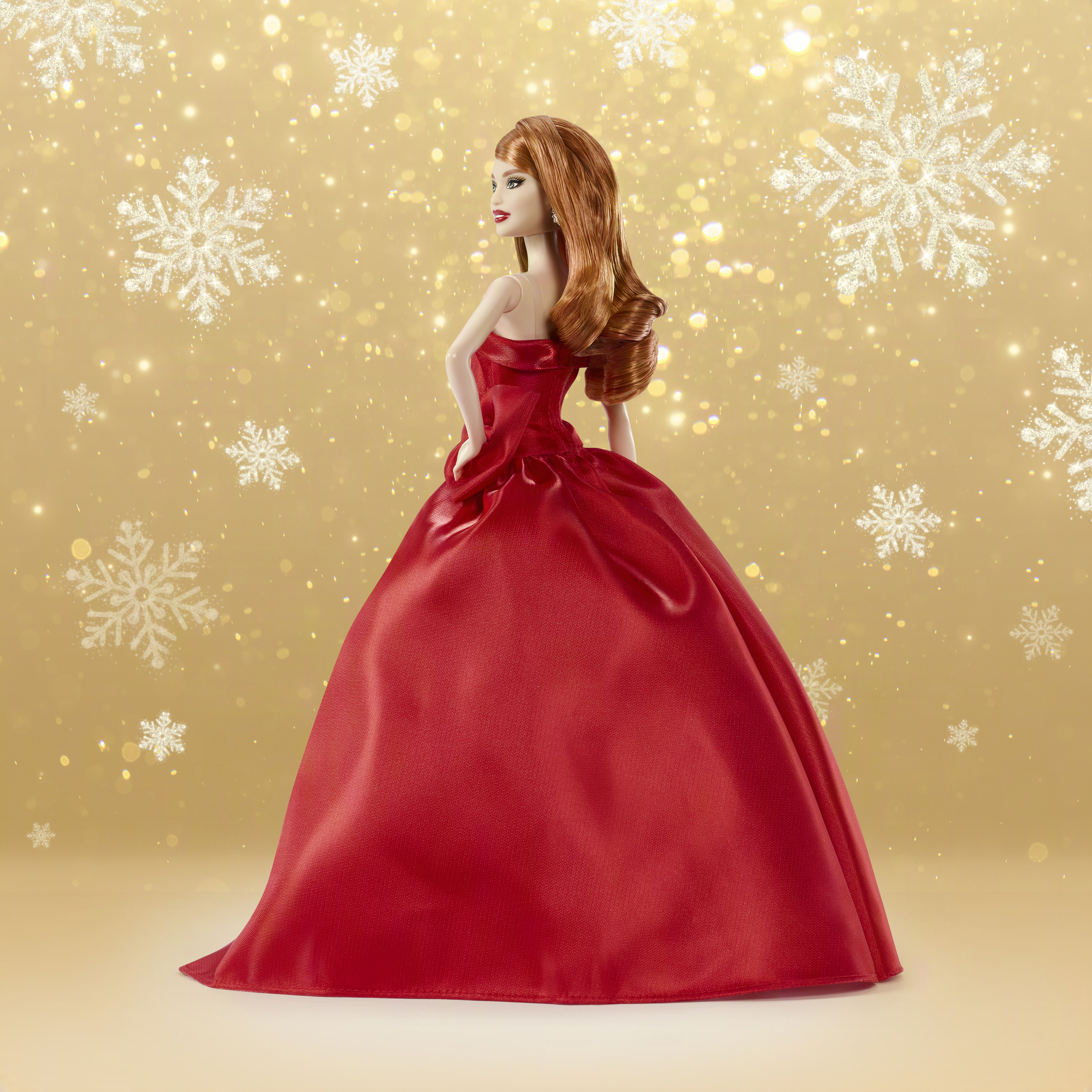 Poupée mode Barbie Joyeux Noël 2026​Barbie Signature, poupée saisonnière à collectionner, cheveux roux, robe rouge avec nœud