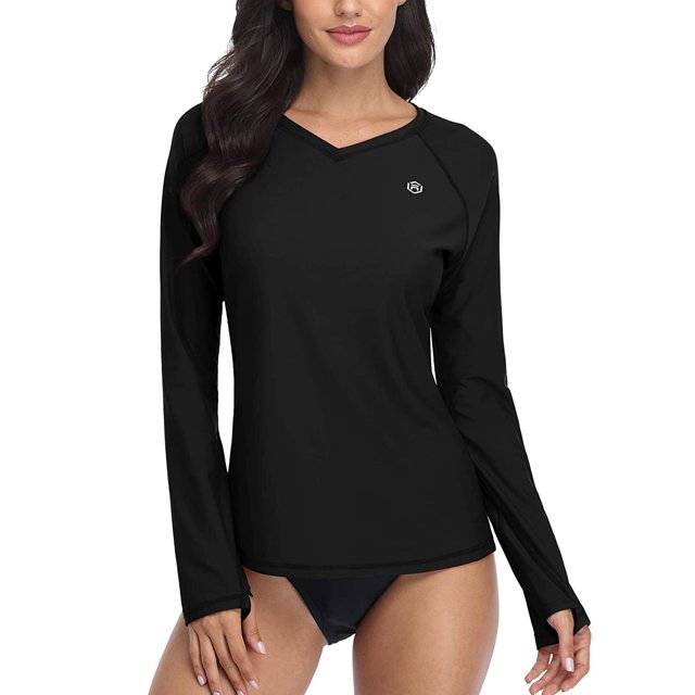 BeautyIn Women V-Neck Rash Guard UPF 50+ Sun Protection Swimwear Shirt
