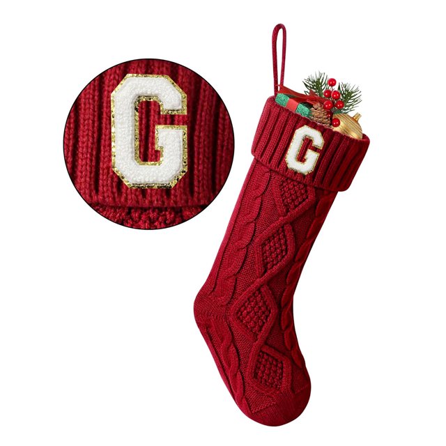 TETOU Bas de Noël avec Lettre Initiale 18 Pouces Bas pour Décoration de Noël - Rouge g