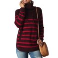 thumbnail image 4 of Women Stripe Turtle Neck Pocket Front Long Sleeve Knitted Sweater, 4 of 7