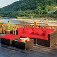 thumbnail image 2 of Costway Ensemble de Mobilier de Jardin 5 Pcs en Rotin, Canapé d'Angle avec Coussins Rouges, 2 of 10