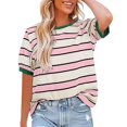 thumbnail image 2 of Pxiakgy Vente Chaude!! Hauts Rayés pour Femmes Col Rond Manches Courtes T-Shirt Tendance 2025 Basique Été Décontracté T-Shirts Amples à Rayures Color Block Blouses Amples Basiques Rd1 S, 2 of 4