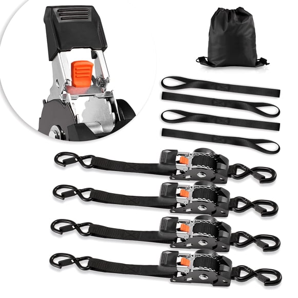 KFFKFF Retractable Ratchet Straps, 1 in x 6 ft, Tie Down Straps with S Hooks, 1200 lbs Break Strength, 4 Soft Loops, Tie Down Ratcheting