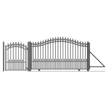 ALEKO DG12PRASSLPED Steel Sliding Prague Style Driveway Gate 12 ft with Pedestrian Gate