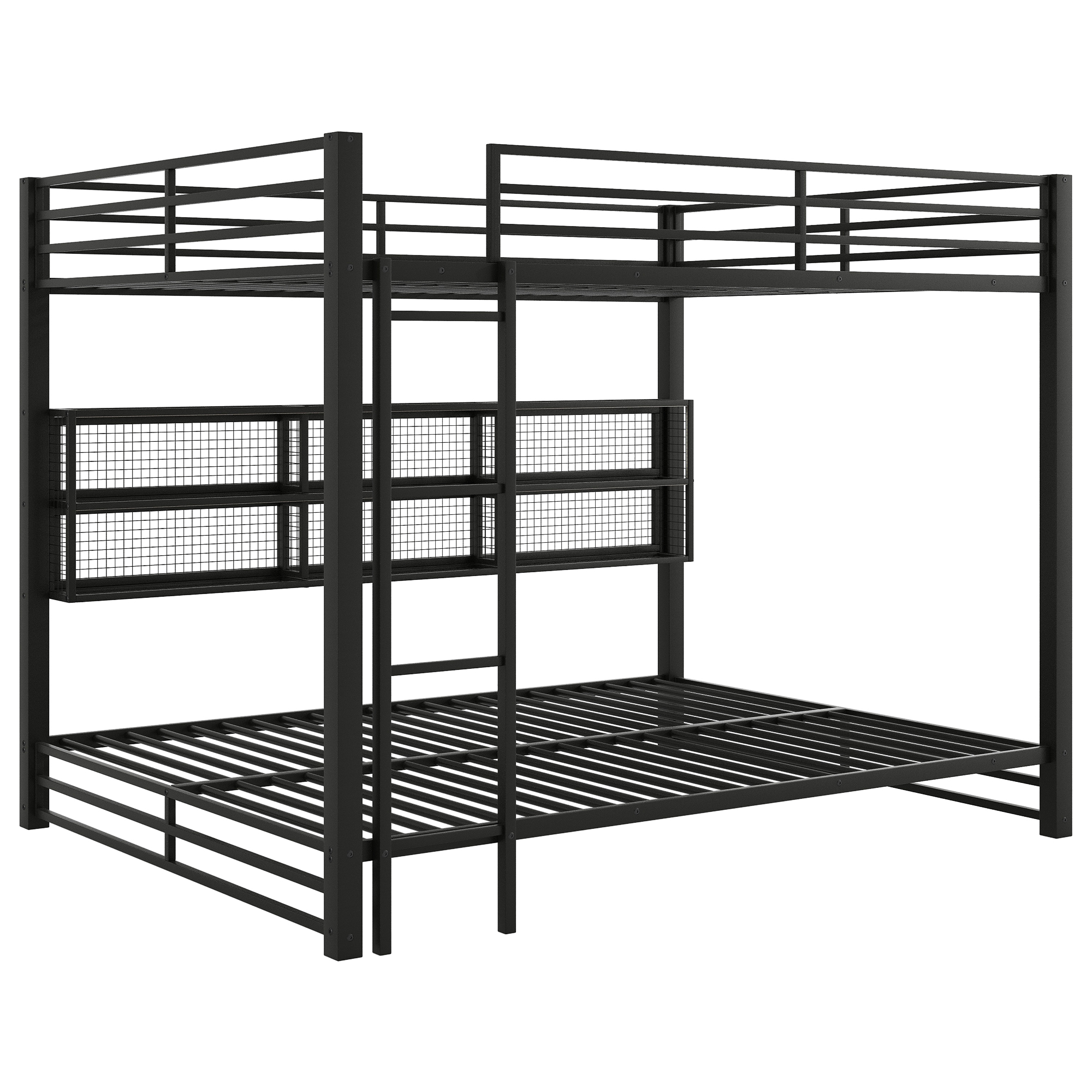 Noble House Metal Queen over Queen Bunk Bed with Storage Cabinets and LED, Black