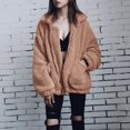 thumbnail image 3 of Ladies Loose Plush Long Sleeve Zipper Pullover Pocket Color Sweater Coat, 3 of 6