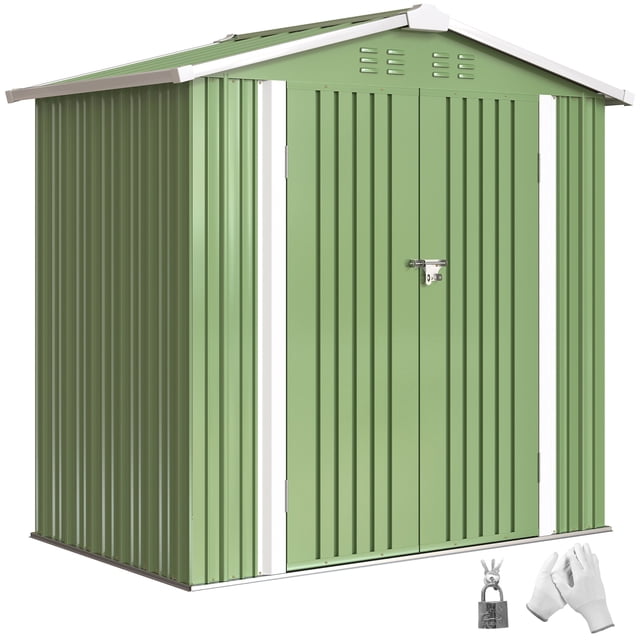 Outsunny 6.5' x 4' Outdoor Storage Shed, Metal Garden Shed, Light Green