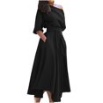 thumbnail image 1 of Robe Bandage pour Femmes Mode Femmes Décontractée Ample Bandage Manches Mi-Longues Uni Col en V Robe Longueur Cheville, 1 of 6