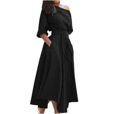 Bandage Dress for Women Womens Fashion Casual Loose Bandage Half Sleeve Solid V-Neck Ankle-Leng Dress