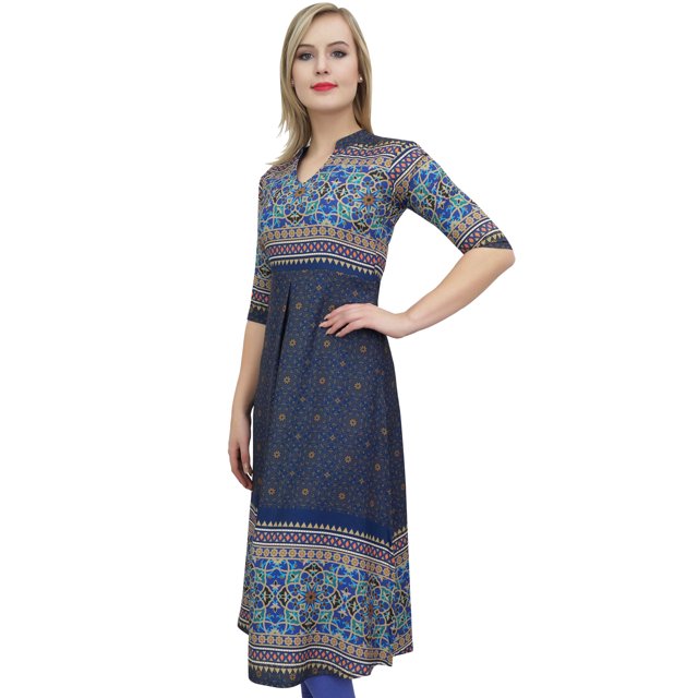 Bimba Tunique de Créatrice Bleu Marine pour Femme Imprimée, Kurti Ligne A, Kurta, Robe-26