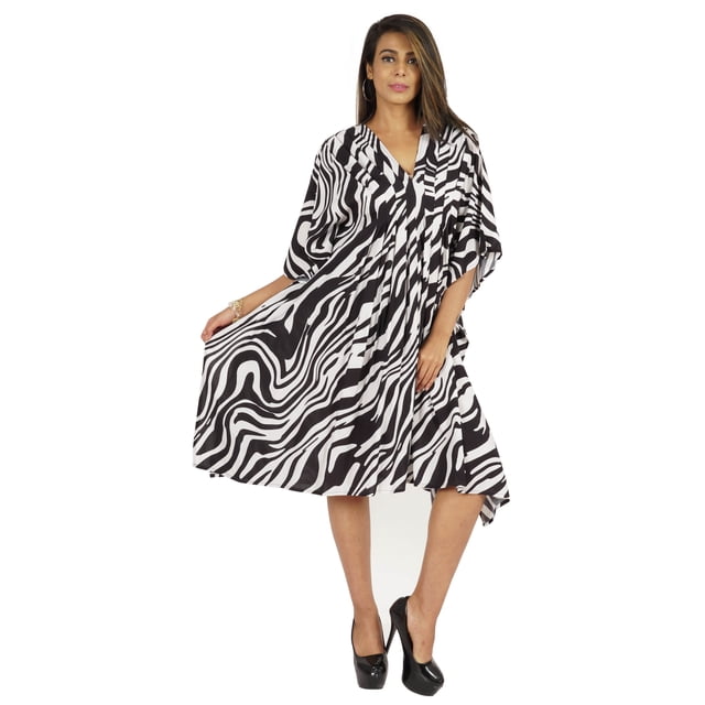 Moomaya Caftan Court pour Femmes, Robe de Nuit de Couverture, Robe Caftan, Manches Kimono, Tenue de Plage