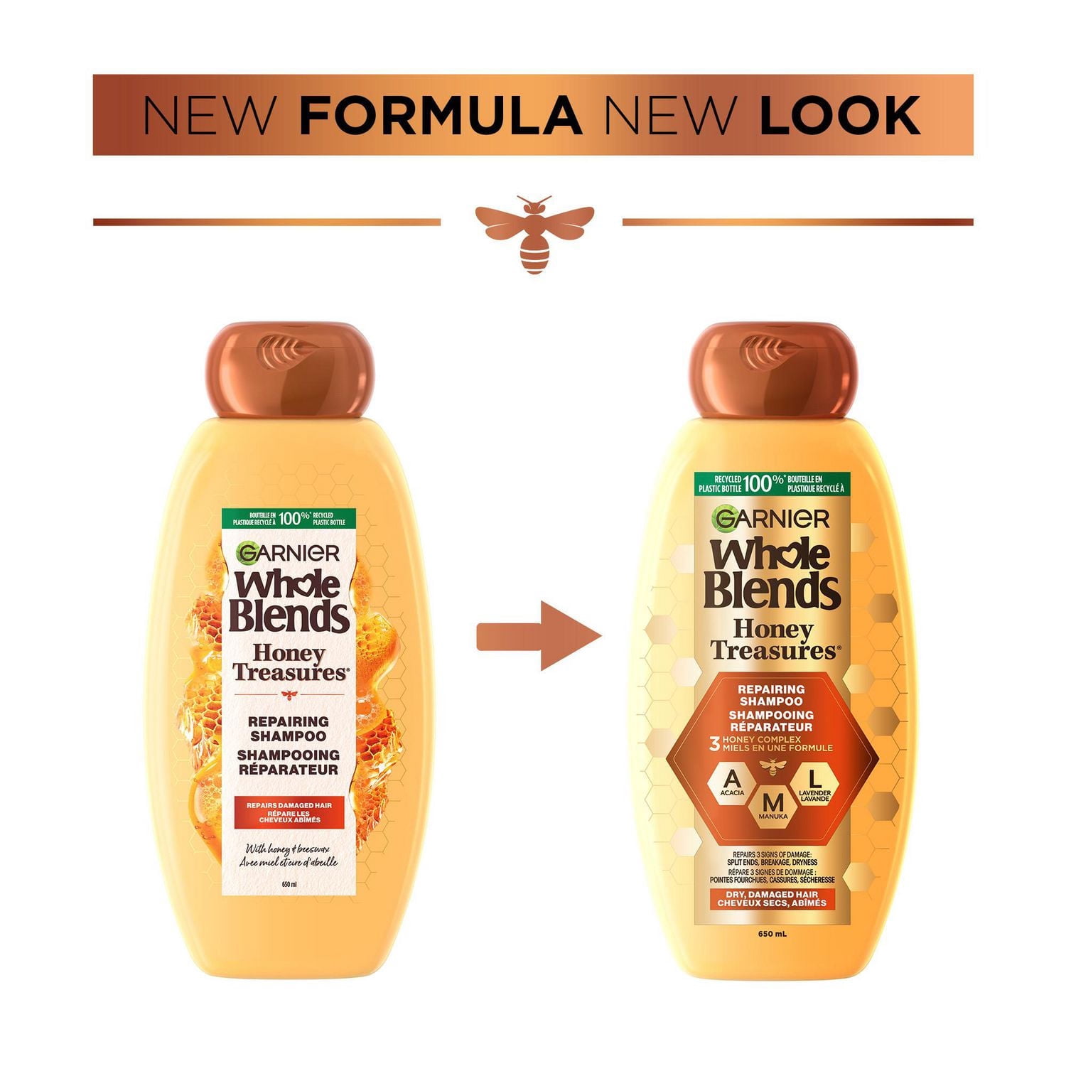 Garnier Whole Blends Trésors de Miel Shampooing Réparateur pour Cheveux Abîmés et Secs