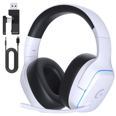 AYEDLOE Wireless Gaming Headset 2.4GHz for PS5/PS4/PC/Switch - Bluetooth 5.3 Headphones with Noise-Canceling Mic, 7.1 Surround Sound, 70H Battery Life, RGB Lights, Foldable, Portable - White