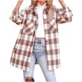 thumbnail image 1 of Pompotops Ladies Fashion Contrast Plaid Long Sleeve Pocket Button Woolen Long Jacket, 1 of 7