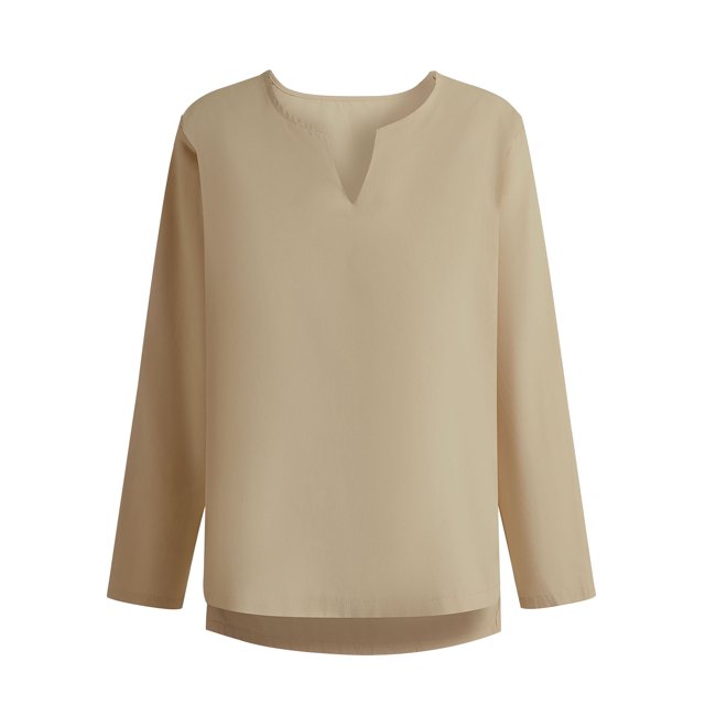 Chemise Sans Col à Manches Longues pour Hommes, Couleur Unie, Mode, Coupe Ample