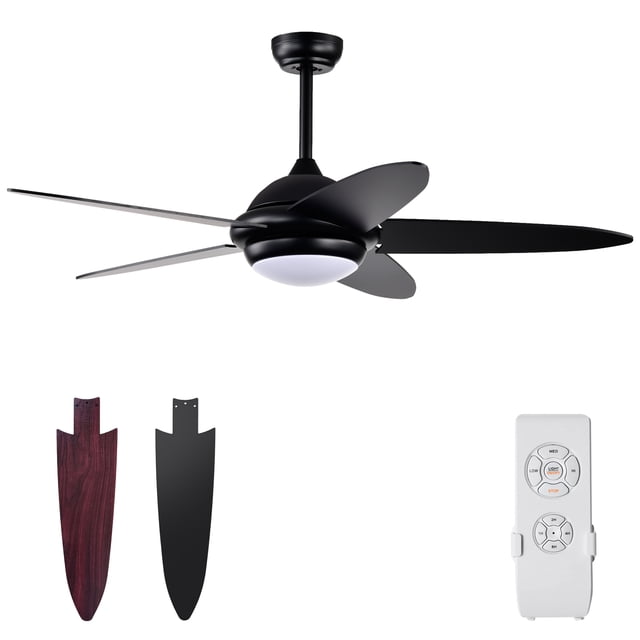 Patiojoy 52" Ceiling Fan with Light and Remote Control Indoor Modern Ceiling Fan with Quiet Reversible ETL Motor Black