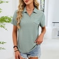 thumbnail image 1 of Pisexur Hauts pour Femmes Tendances Mode Chemises Col à Revers Col en V Manches Courtes Blouse Chic Décontractée Tunique Hauts Vert,m, 1 of 8