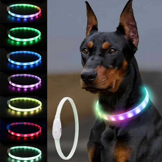 WIFKLSIIPG LED Multi Color Dog Collar Rechargeable 7 Colors Changing Light up Dog Collar Dog Lights Make Pet Visible for Night Walking Outdoor