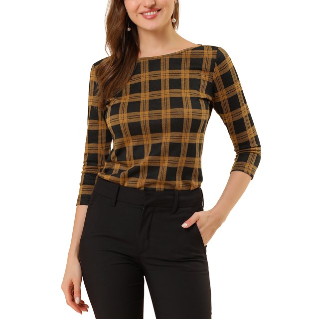 INSPIRE CHIC Blouse en Tricot Extensible à Encolure Bateau pour Femme à Manches 3/4 pour le Travail