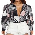 thumbnail image 1 of Women Spring Autumn Retro Bishop Sleeve Shirt Office Lady Solid Color/Leopard Print Lapel Long Sleeve Button-Up Tops Green S, 1 of 8