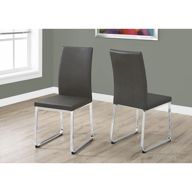 Monarch Specialties Dining Chair, Set Of 2, Side, Upholstered, Kitchen, Dining Room, Pu Leather Look, Metal, Grey, Chrome, Contemporary, Modern