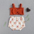 thumbnail image 4 of Xingqing 2PCS Infant Baby Girls Solid Color Bow Tank Tops with Printed Triangle Shorts, 4 of 9