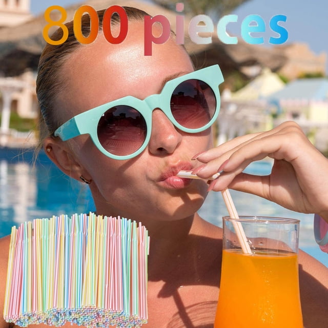 TIMIFIS Straws Home Essentials 800 Pieces Plastic Drinking Straws 8 Inches Long Multi-Colored Striped Bedable