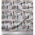 thumbnail image 1 of Soimoi Green Rayon Crepe Fabric Men & Direction Compass Holiday Print Fabric by Yard 46 Inch Wide, 1 of 3