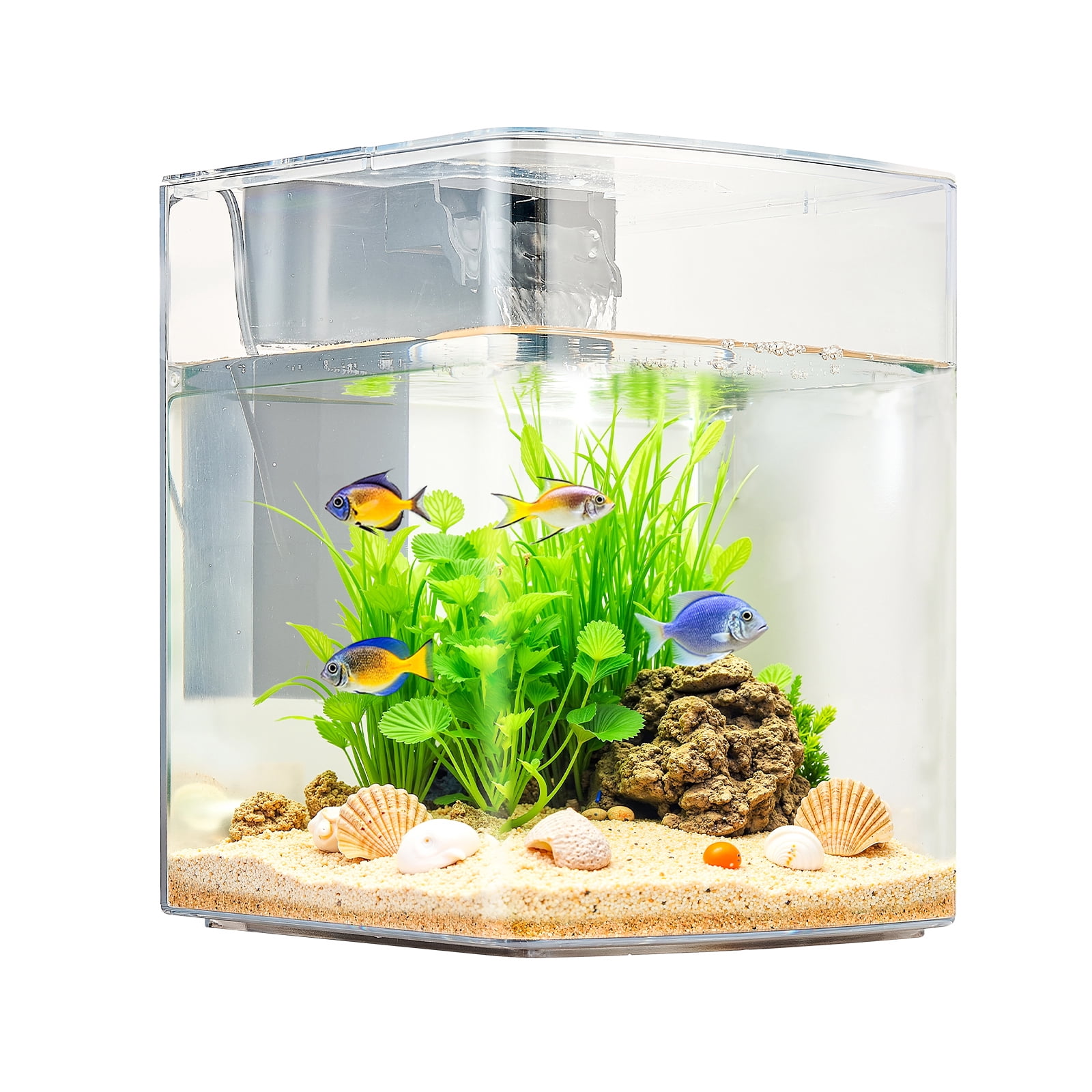 KFFKFF Fish Tank Aquarium, 2 Gallon Arch Ultra-Clear GPPS Starter Smart Tank Adjustable 3 Color Lighting, Self Cleaning System Fishbowl for Freshwater & Saltwater Fish Home