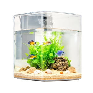 KFFKFF Fish Tank Aquarium, 2 Gallon Arch Ultra-Clear GPPS Starter Smart Tank Adjustable 3 Color Lighting, Self Cleaning System Fishbowl for Freshwater & Saltwater Fish Home