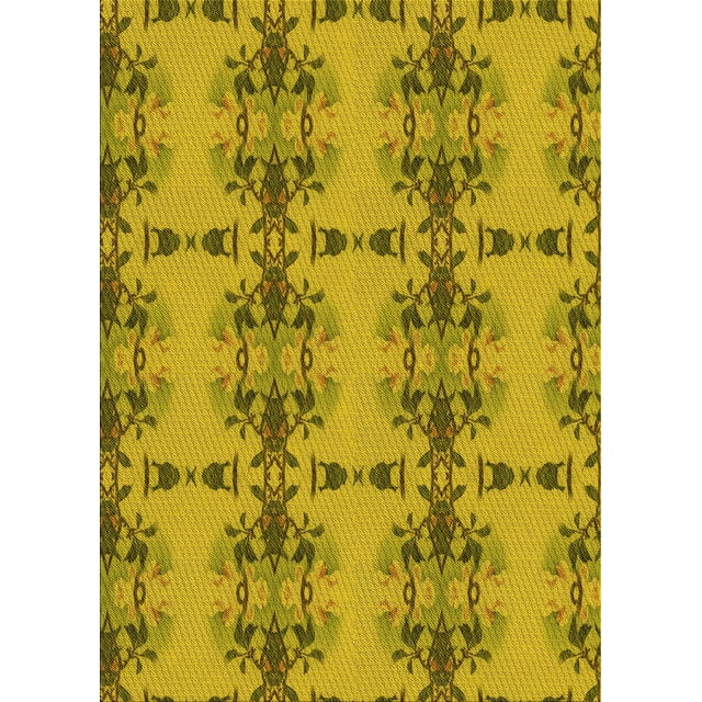 Ahgly Tapis Rectangulaire Lavable en Machine Intérieur Transitionnel Jaune Foncé Vert, 6 Pieds x 9 Pieds