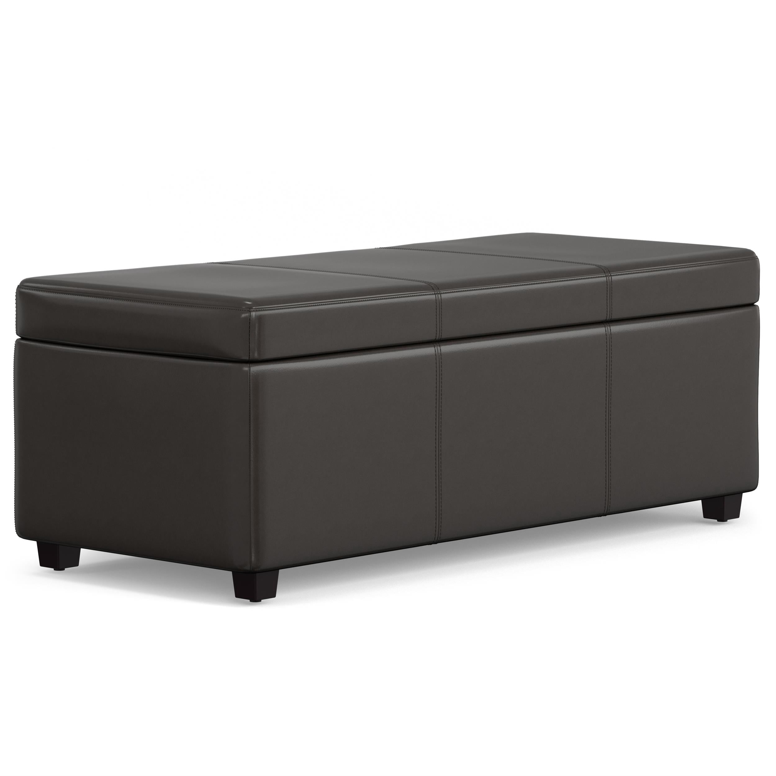 Simpli Home Avalon 44" Faux Leather Lift-Top Storage Ottoman in Tanners Brown