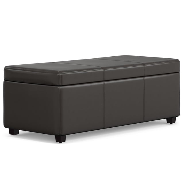 Simpli Home Avalon 44" Faux Leather Lift-Top Storage Ottoman in Tanners Brown