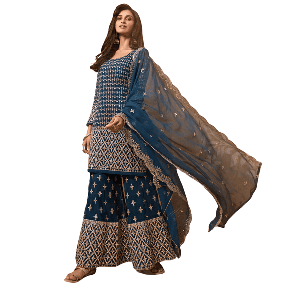 Custom Made Women Indian Palazzo Kurta Dupatta Designer Sharara Kurta Wedding Salwar Kameez