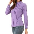 thumbnail image 4 of INSPIRE CHIC Women's Lace Mock Neck Long Sleeve Cotton Button-Down Shirt, 4 of 5