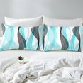 thumbnail image 4 of Erosebridal Cyan Abstract Full Sheet Sets, Chic Minimalism Bedding Full Size, Geometric Stripe Decor 4pcs, 4 of 7
