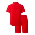 thumbnail image 4 of TIMIFIS Ensembles Courts 2 Pcs pour Hommes Rouges Chemises en Coton et Lin Manches Courtes Shorts de Plage Décontractés Tenues de Yoga d'Été Automne, 4 of 8