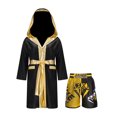 thumbnail image 1 of RUNQHUI Kids Boys Boxing Outfits Metallic Satin Hooded Robe Cloak and Shorts Set Boxer Party Fancy Dress B4 6, 1 of 5